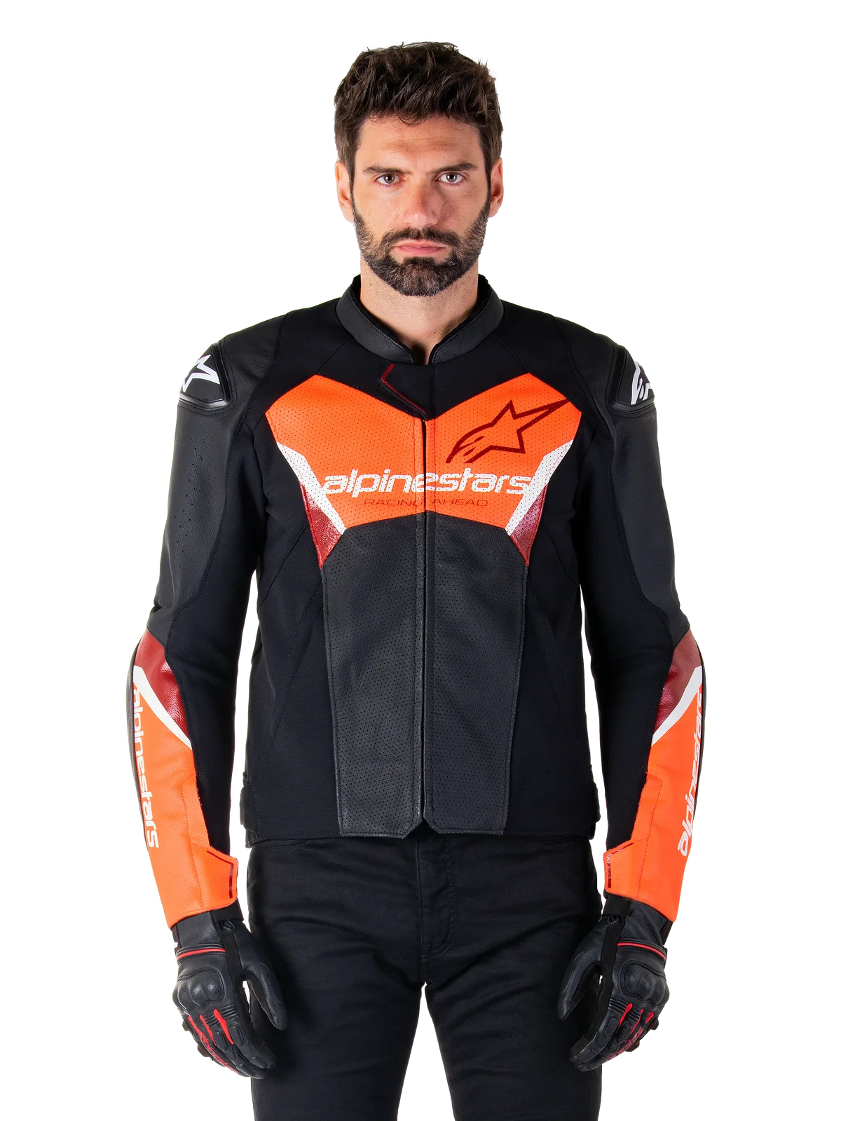 Alpinestars Men's Faster v3 Airflow Perforated Riding Leather Jacket – Black / Bright Red