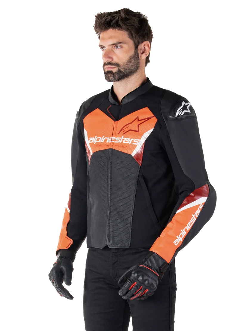 Alpinestars Men's Faster v3 Airflow Perforated Riding Leather Jacket – Black / Bright Red