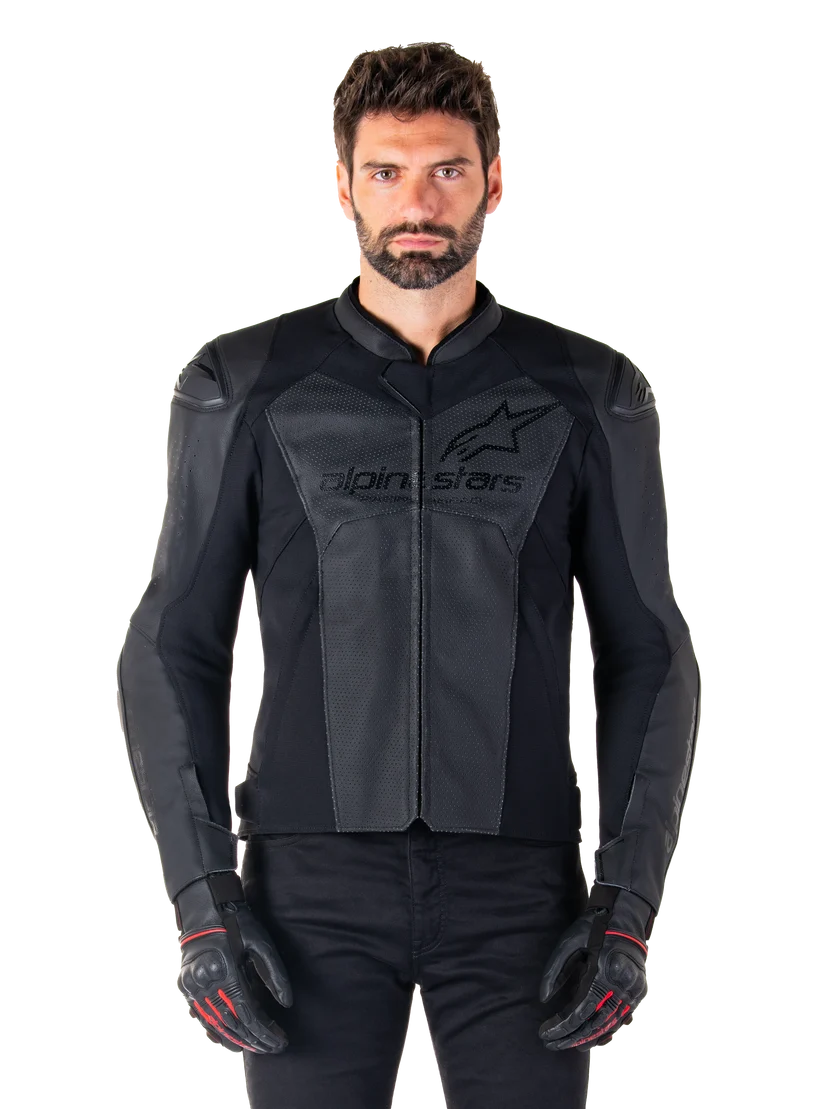 Alpinestars Faster v3 Airflow Leather Motorcycle Jacket – Stealth Black
