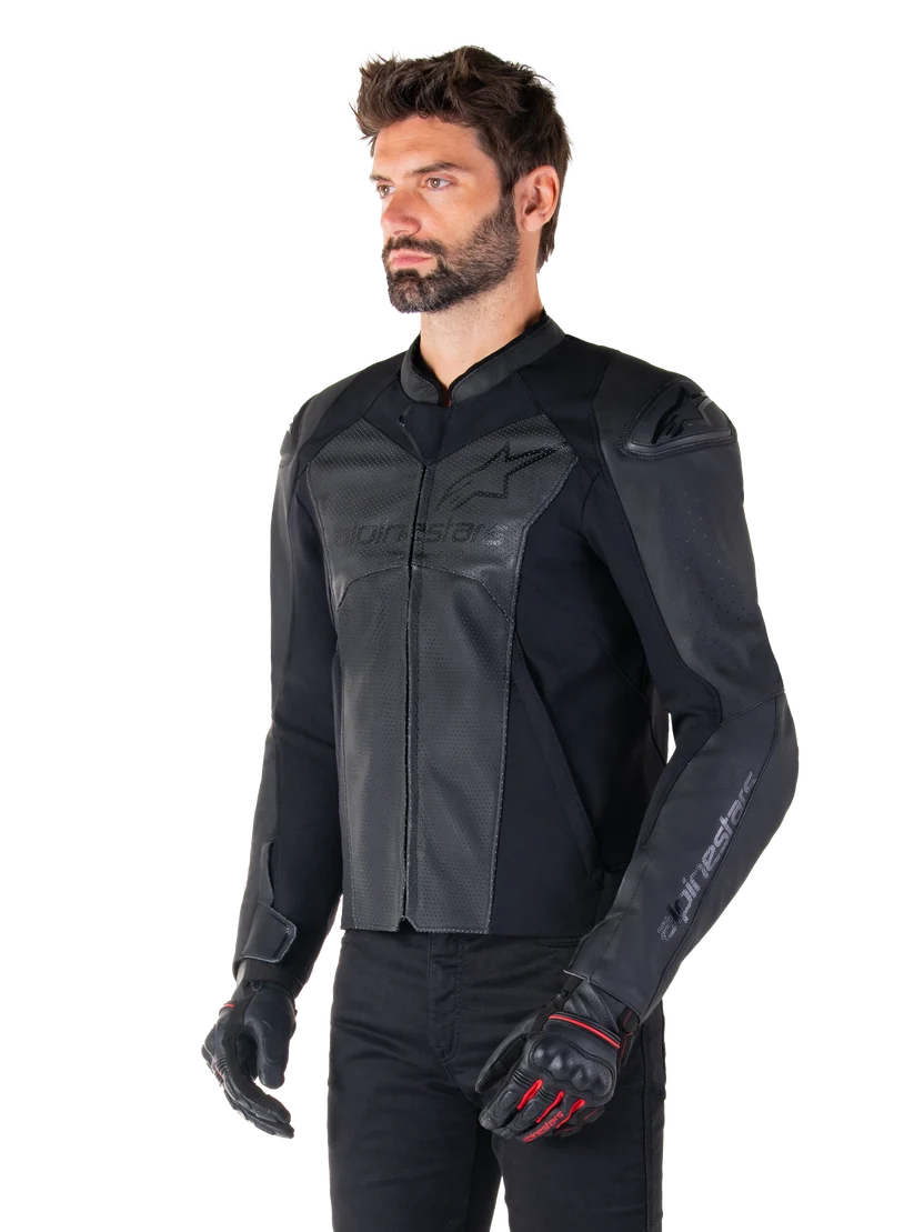 Alpinestars Faster v3 Airflow Leather Motorcycle Jacket – Stealth Black