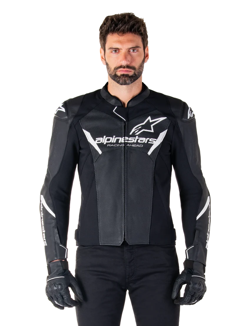 Alpinestars Faster v3 Airflow Leather Motorcycle Jacket – Black / White