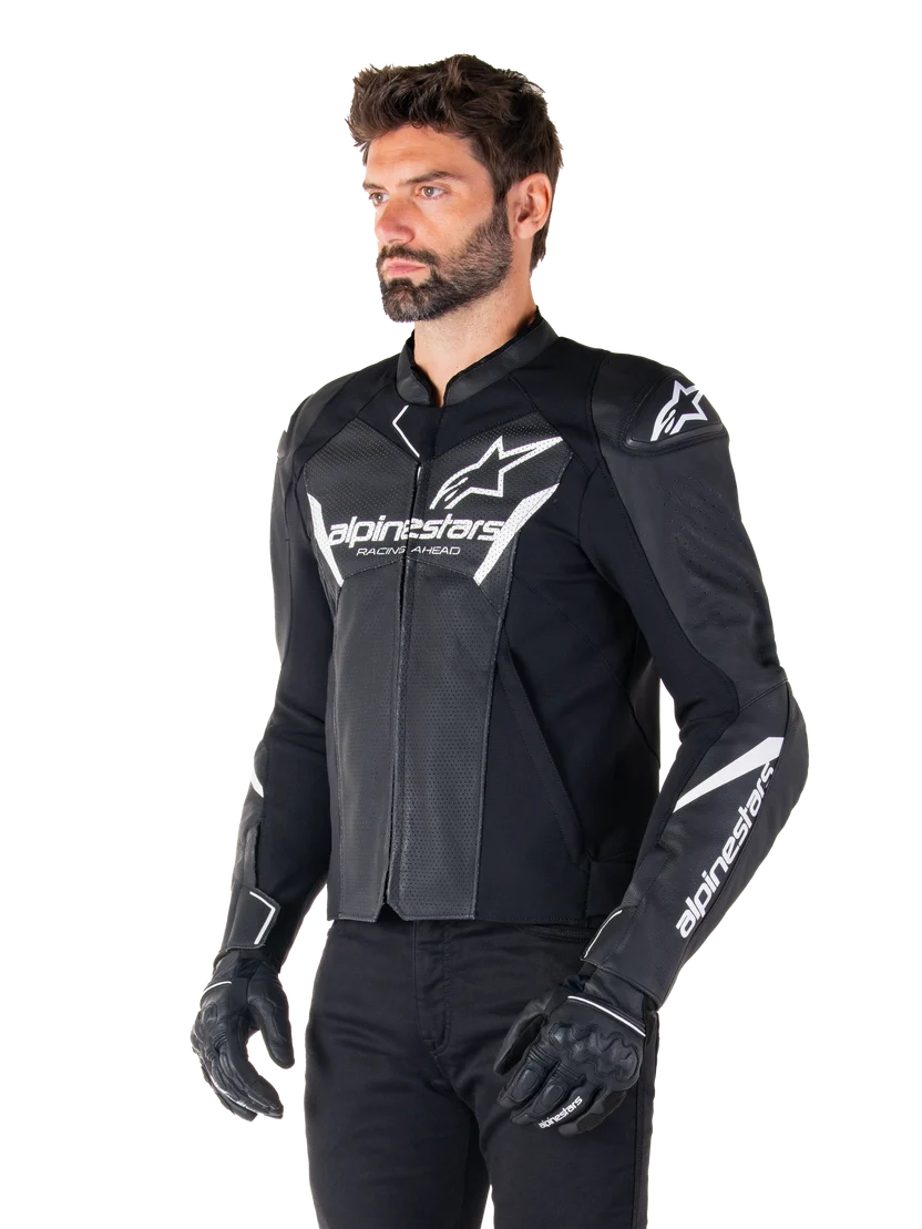 Alpinestars Faster v3 Airflow Leather Motorcycle Jacket – Black / White