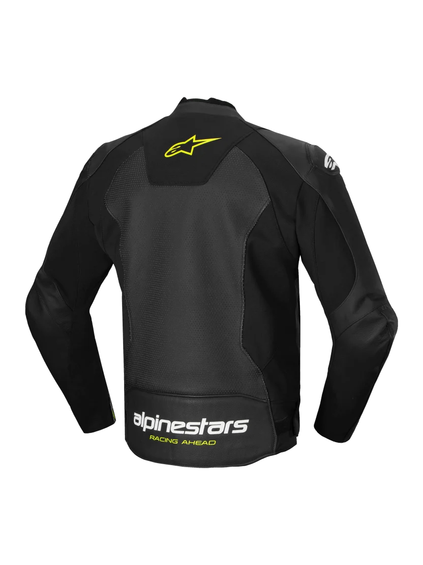 Alpinestars Faster v3 Airflow Leather Motorcycle Jacket – Black / Fluo Yellow