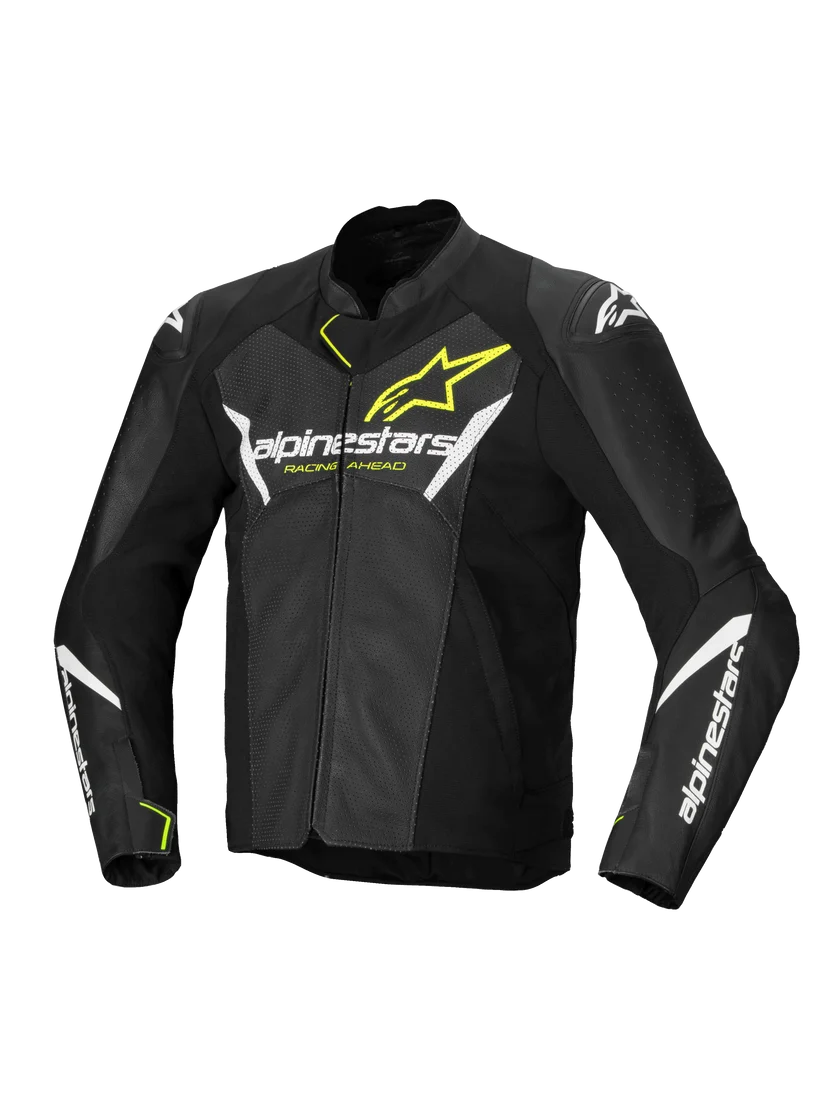 Alpinestars Faster v3 Airflow Leather Motorcycle Jacket – Black / Fluo Yellow