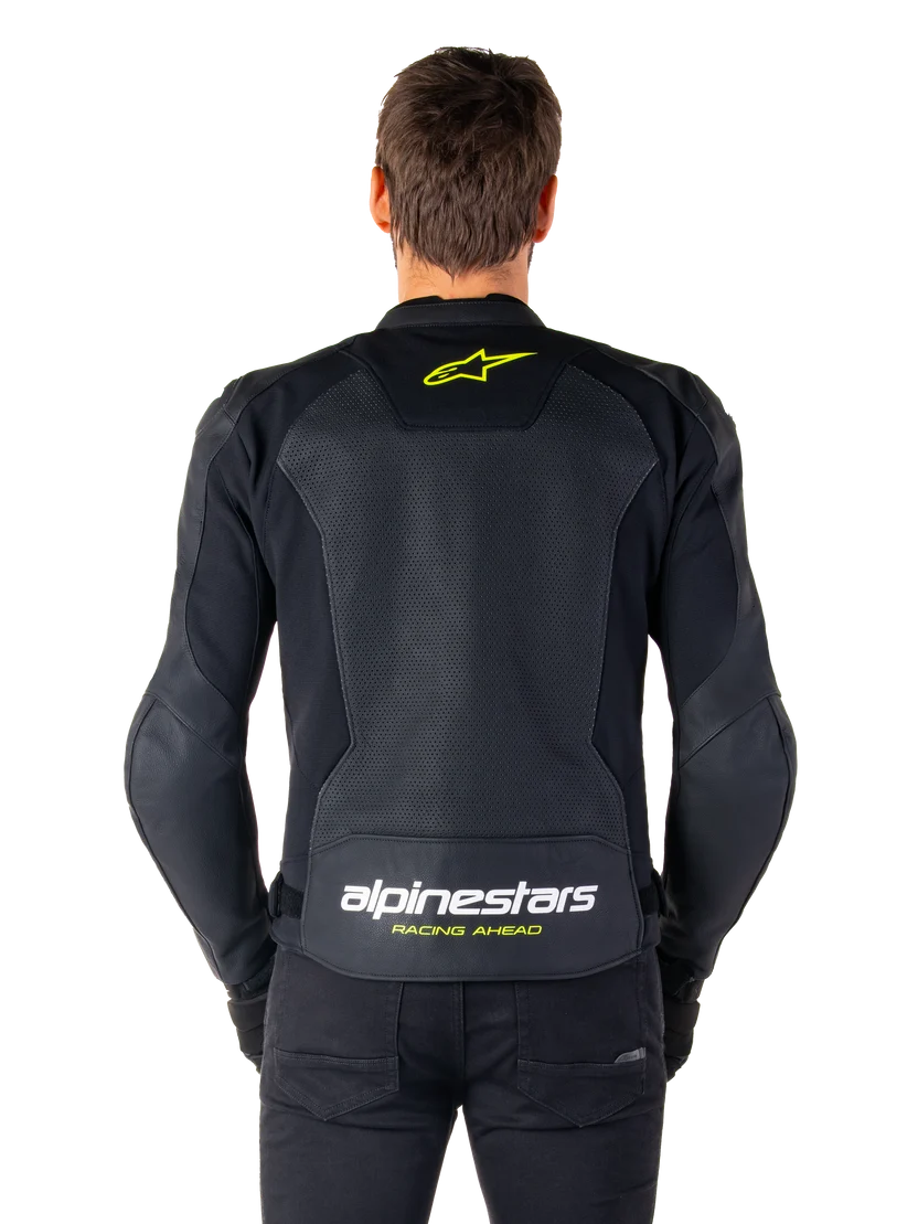 Alpinestars Faster v3 Airflow Leather Motorcycle Jacket – Black / Fluo Yellow