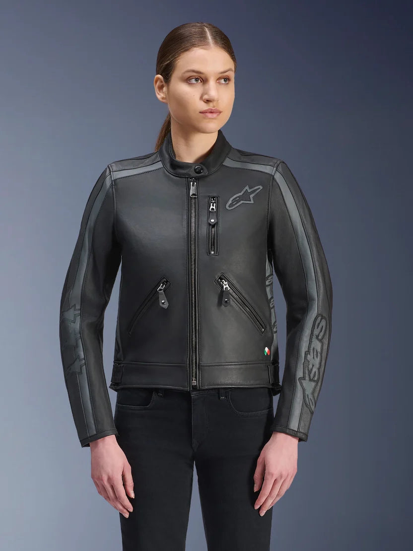 Alpinestars Women's Stella Dyno Leather Motorcycle Jacket – Black / Dark Grey