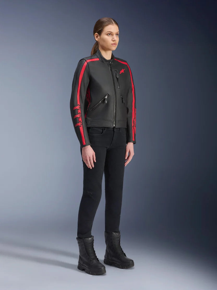 Alpinestars Women's Stella Dyno Leather Motorcycle Jacket – Black / Red