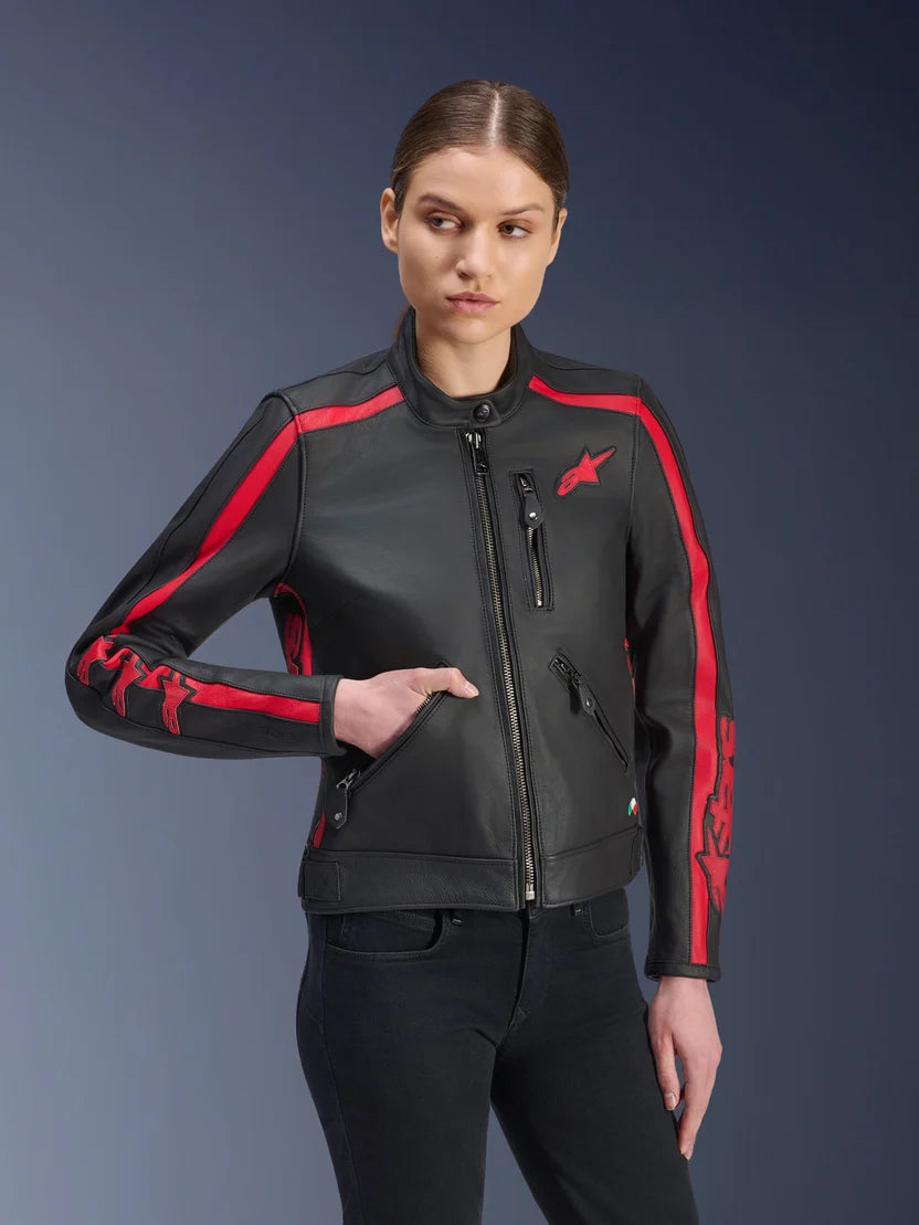 Alpinestars Women's Stella Dyno Leather Motorcycle Jacket – Black / Red