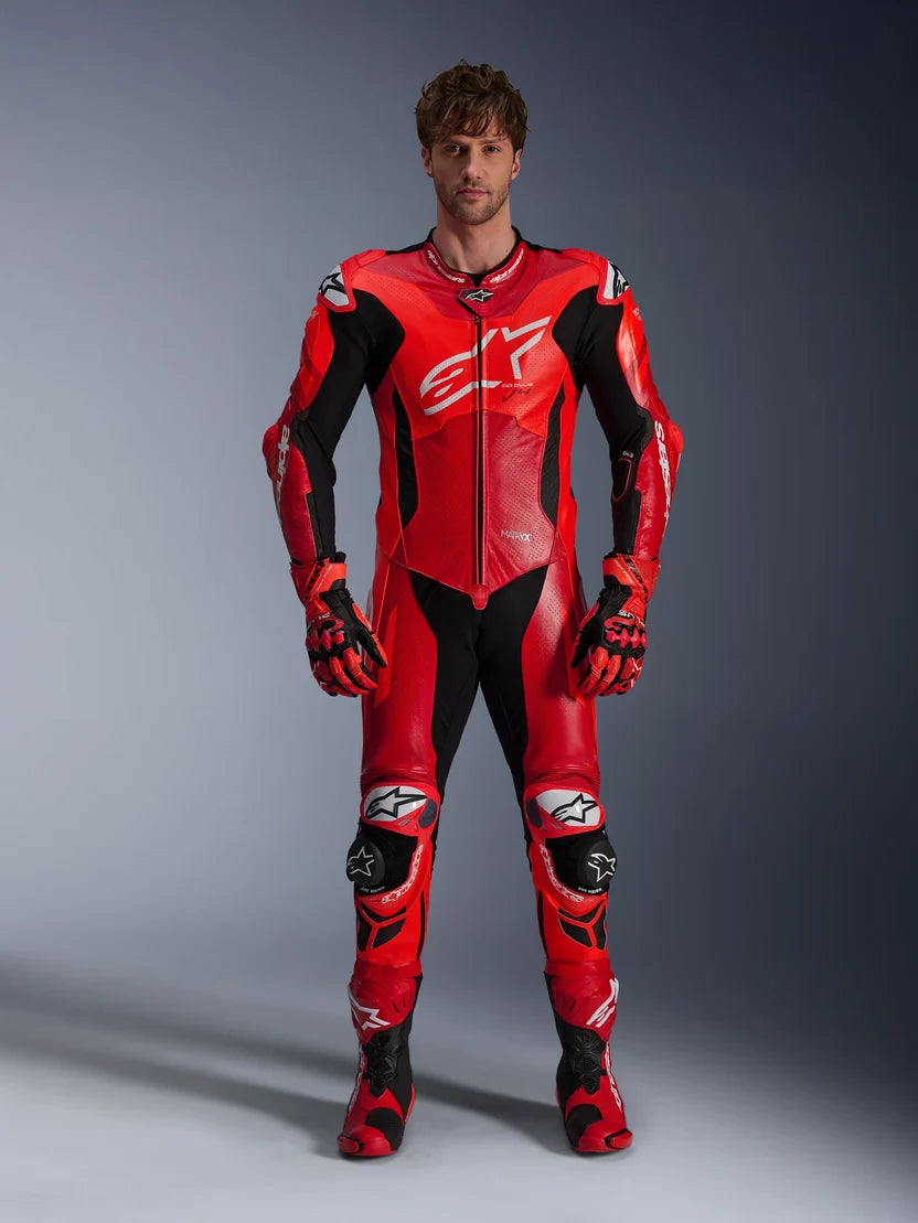 Alpinestars GP Plus V4 Sprint 1-Piece Leather Race Suit – Red / Fluo Red / Black
