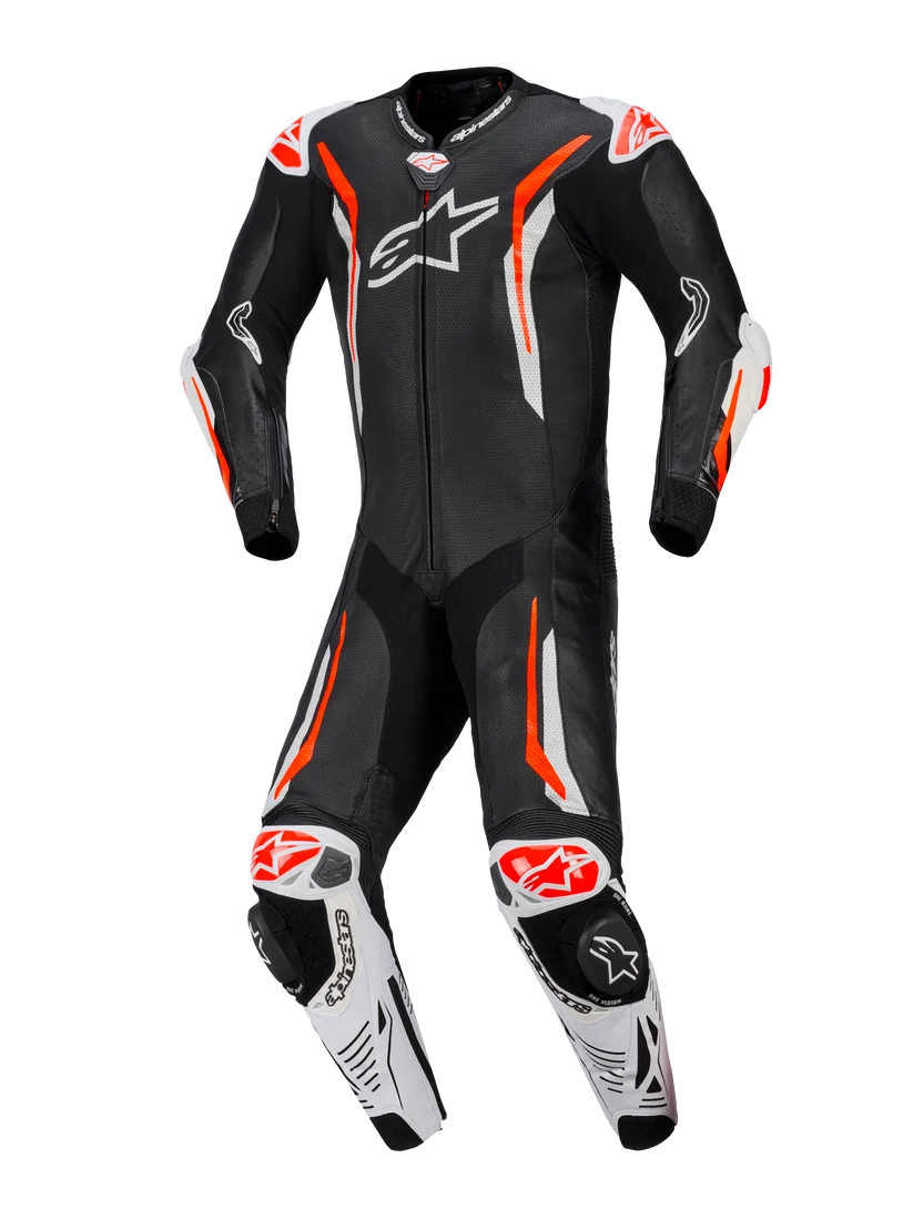 Alpinestars GP Tech V5 1-Piece Leather Suit – Black / White / Red Fluo
