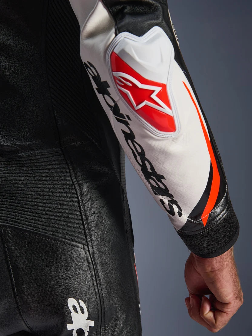 Alpinestars GP Tech V5 1-Piece Leather Suit – Black / White / Red Fluo