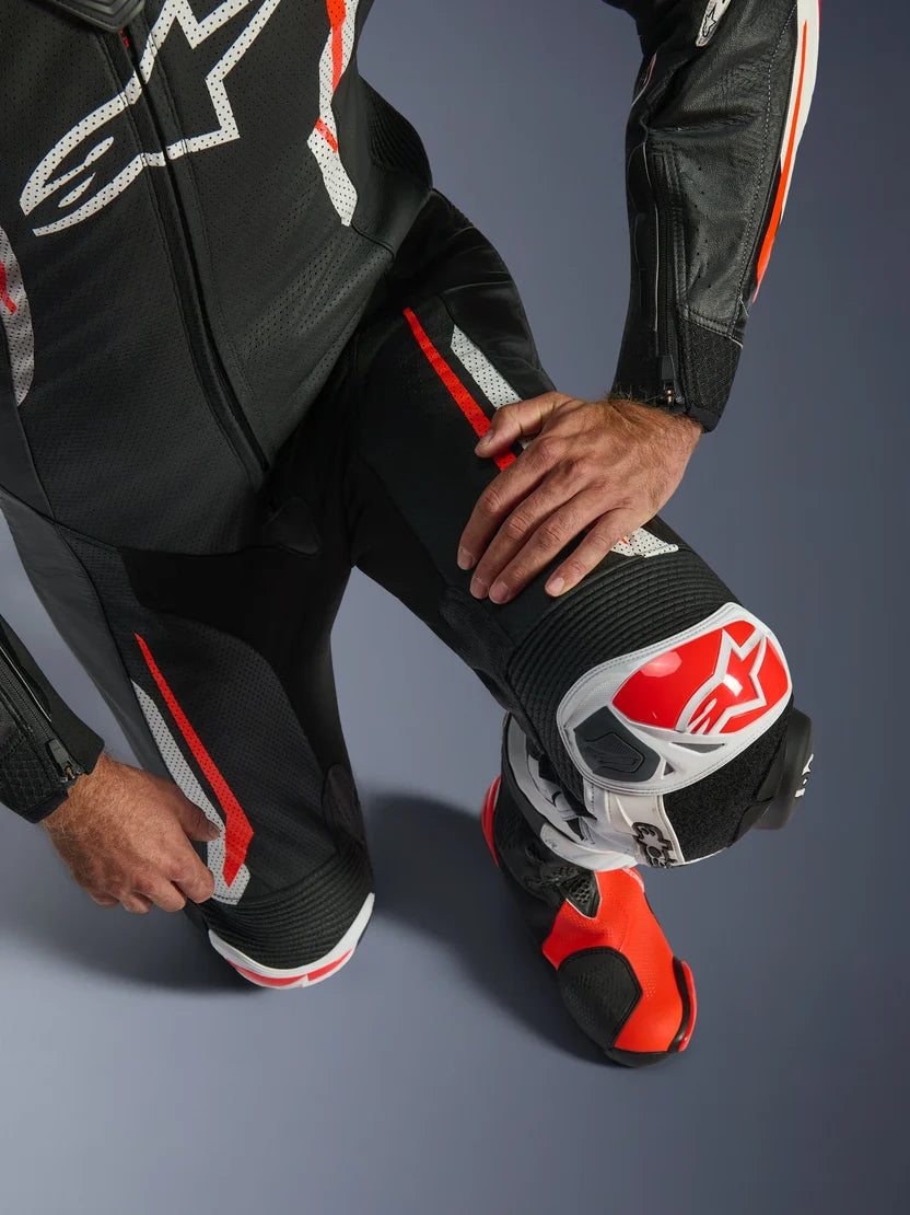 Alpinestars GP Tech V5 1-Piece Leather Suit – Black / White / Red Fluo