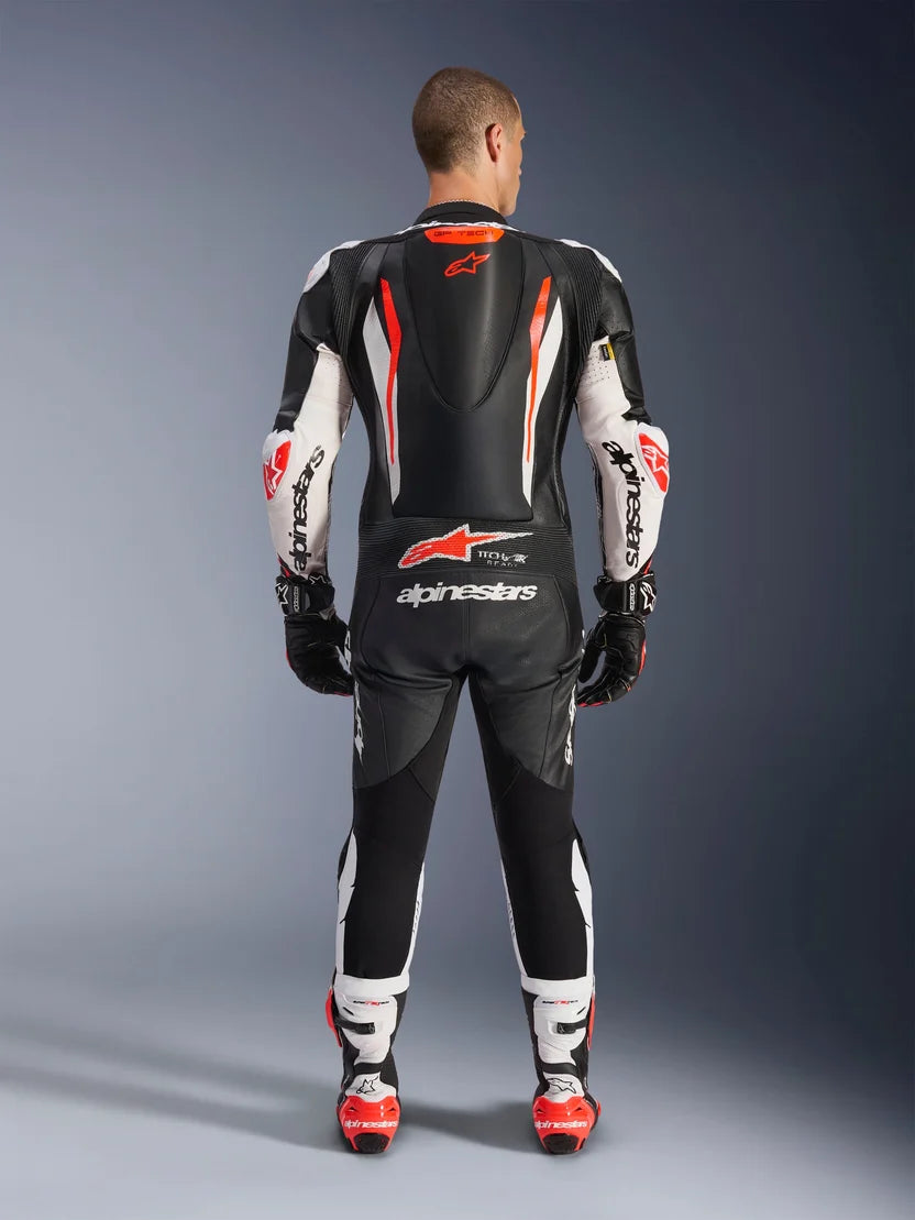 Alpinestars GP Tech V5 1-Piece Leather Suit – Black / White / Red Fluo