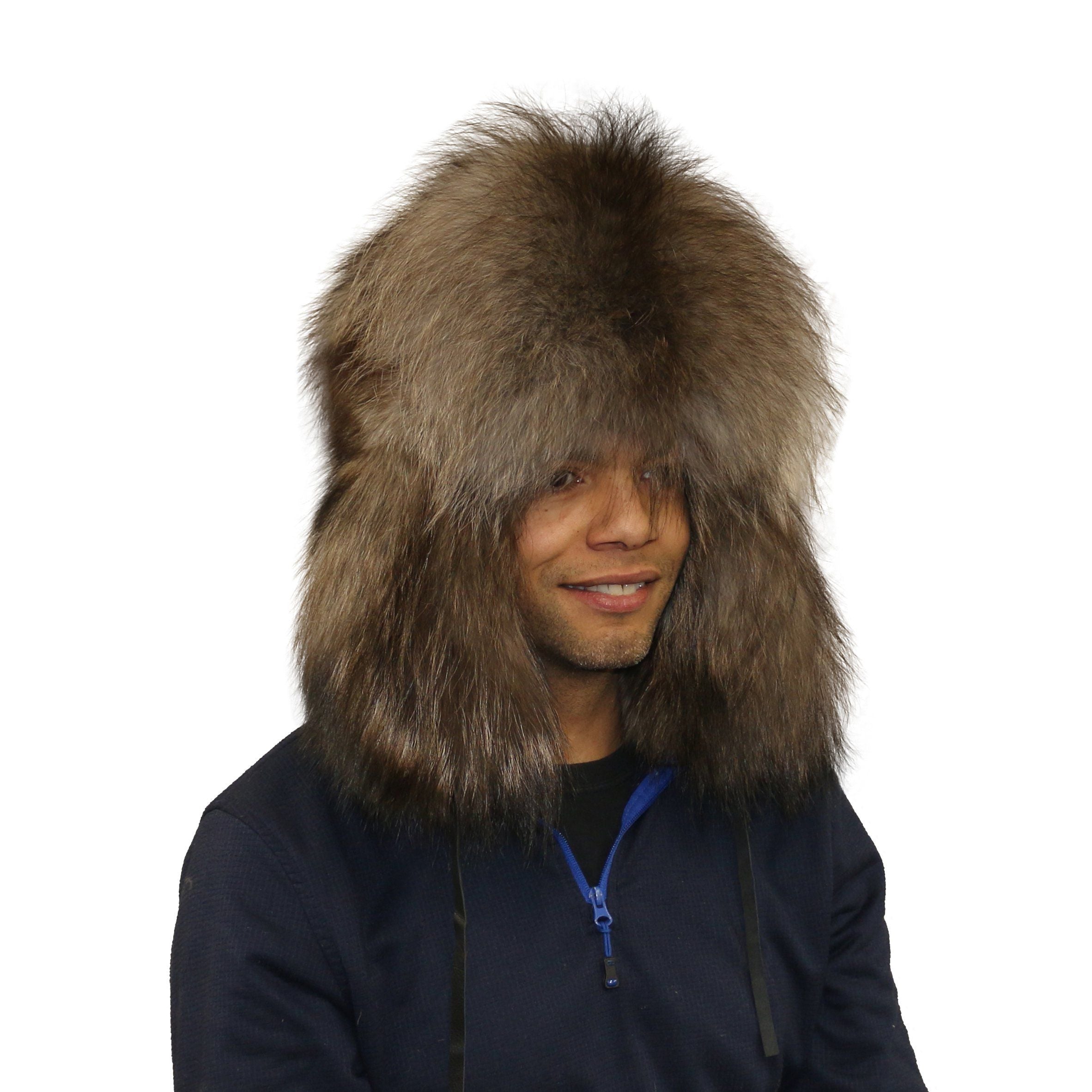Black Wolf Fur Russian Trooper Style Ha