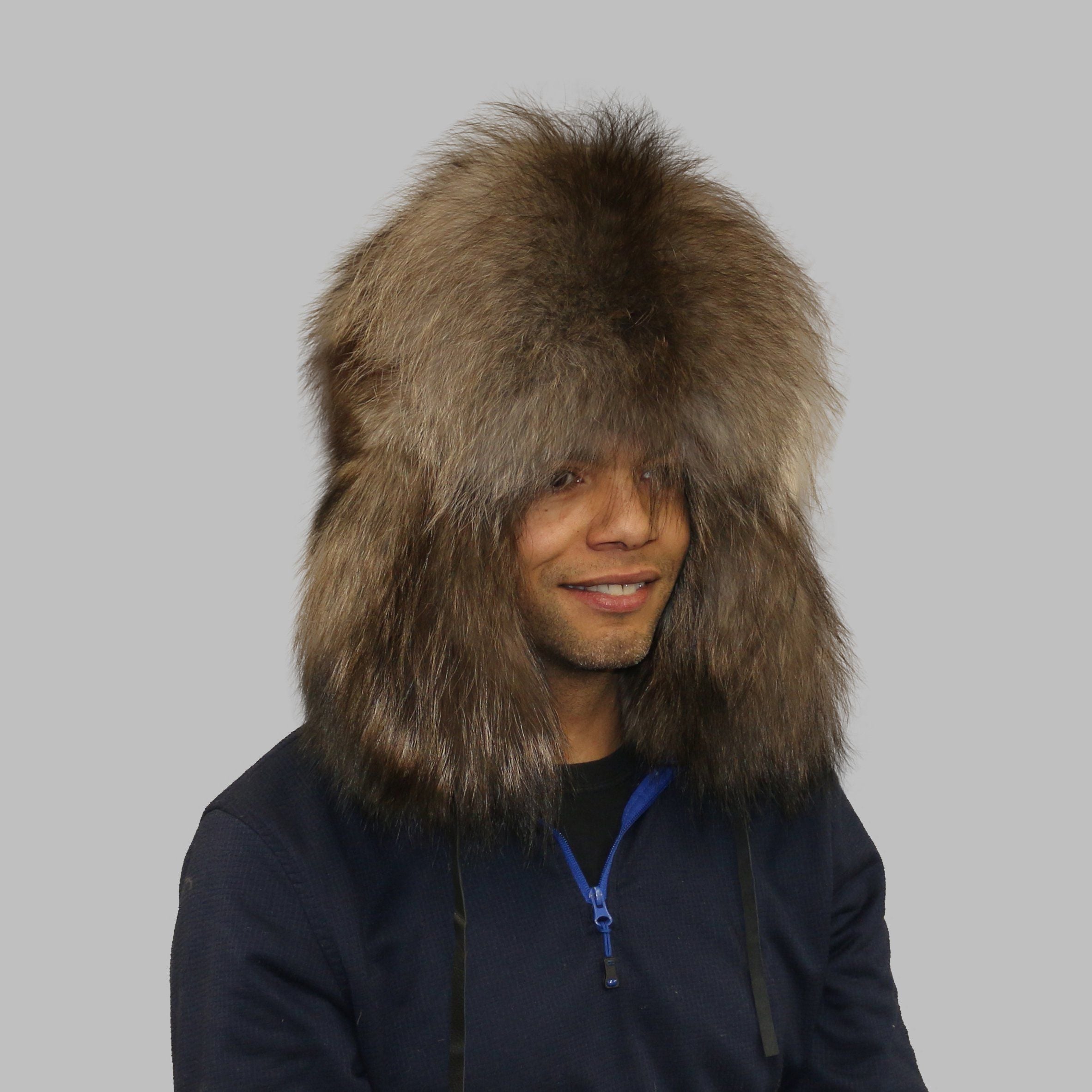 Black Wolf Fur Russian Trooper Style Ha
