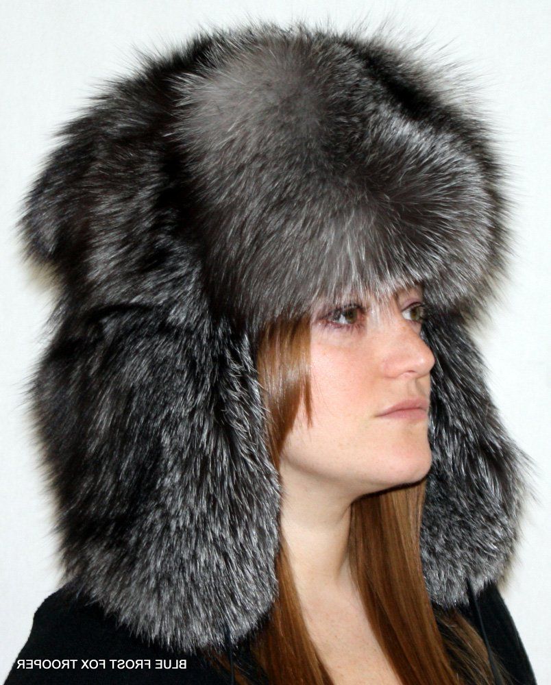 Blue Frost Fox Fur Russian Trooper Style Hat