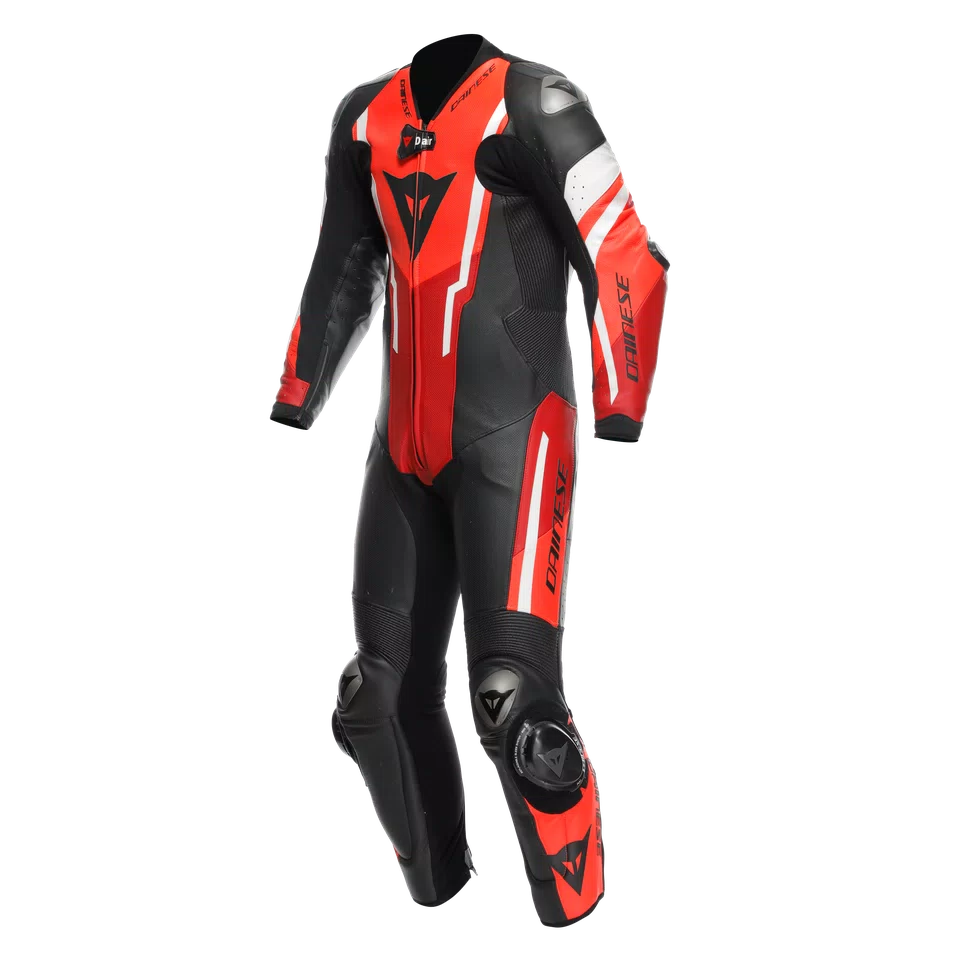 Men's One-Piece Airbag Leather Motorcycle Suit – Red White Black Track Suit