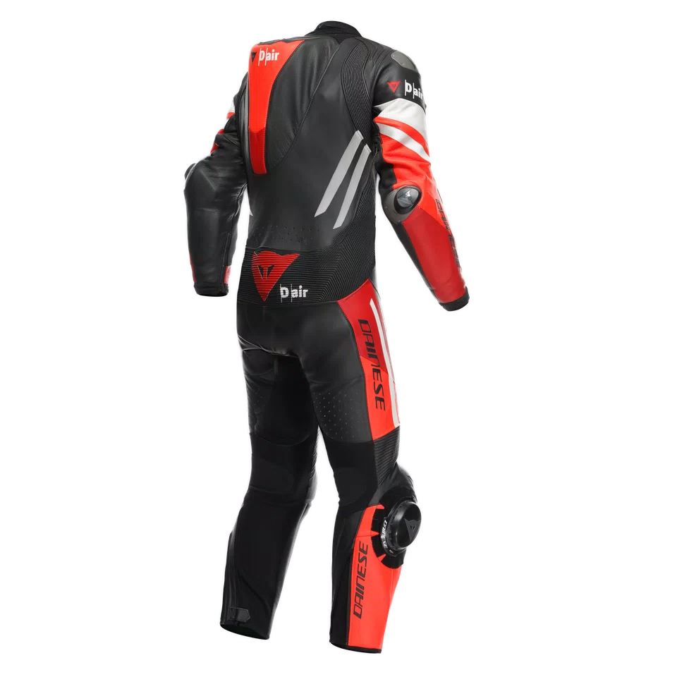 Men's One-Piece Airbag Leather Motorcycle Suit – Red White Black Track Suit