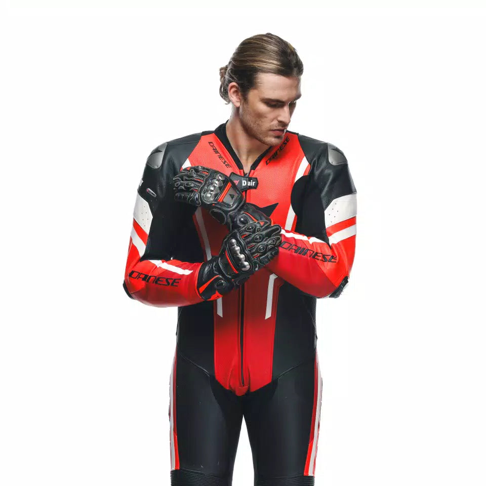 Men's One-Piece Airbag Leather Motorcycle Suit – Red White Black Track Suit