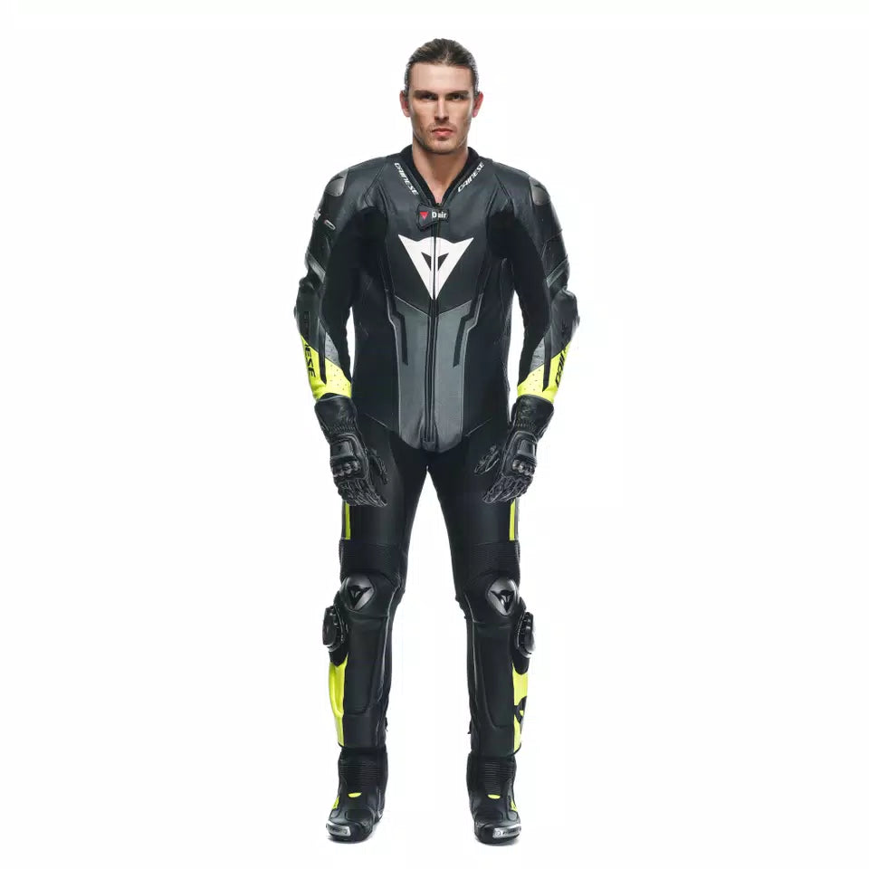 Men's One-Piece Airbag Leather Motorcycle Suit – Red White Black Track Suit