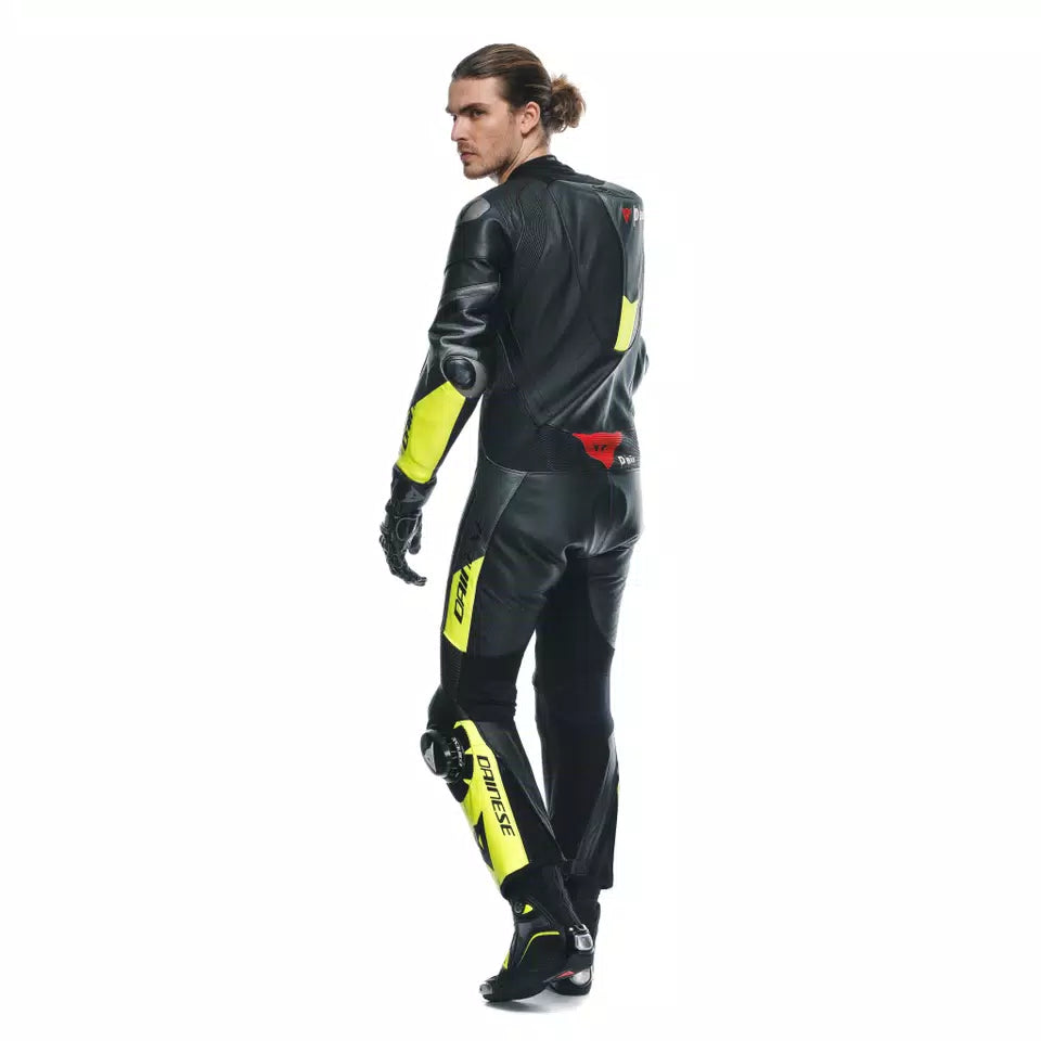 Men's One-Piece Airbag Leather Motorcycle Suit – Red White Black Track Suit