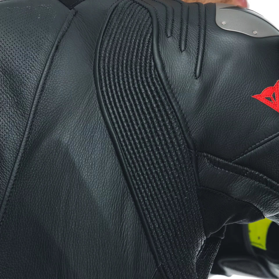 Men's One-Piece Airbag Leather Motorcycle Suit – Red White Black Track Suit