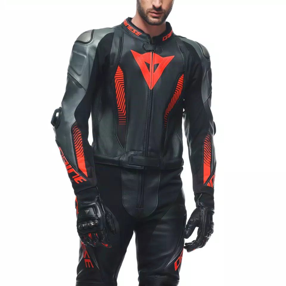 Men's One-Piece Leather Motorcycle Track Suit – Black & Fluo Yellow Racing Suit