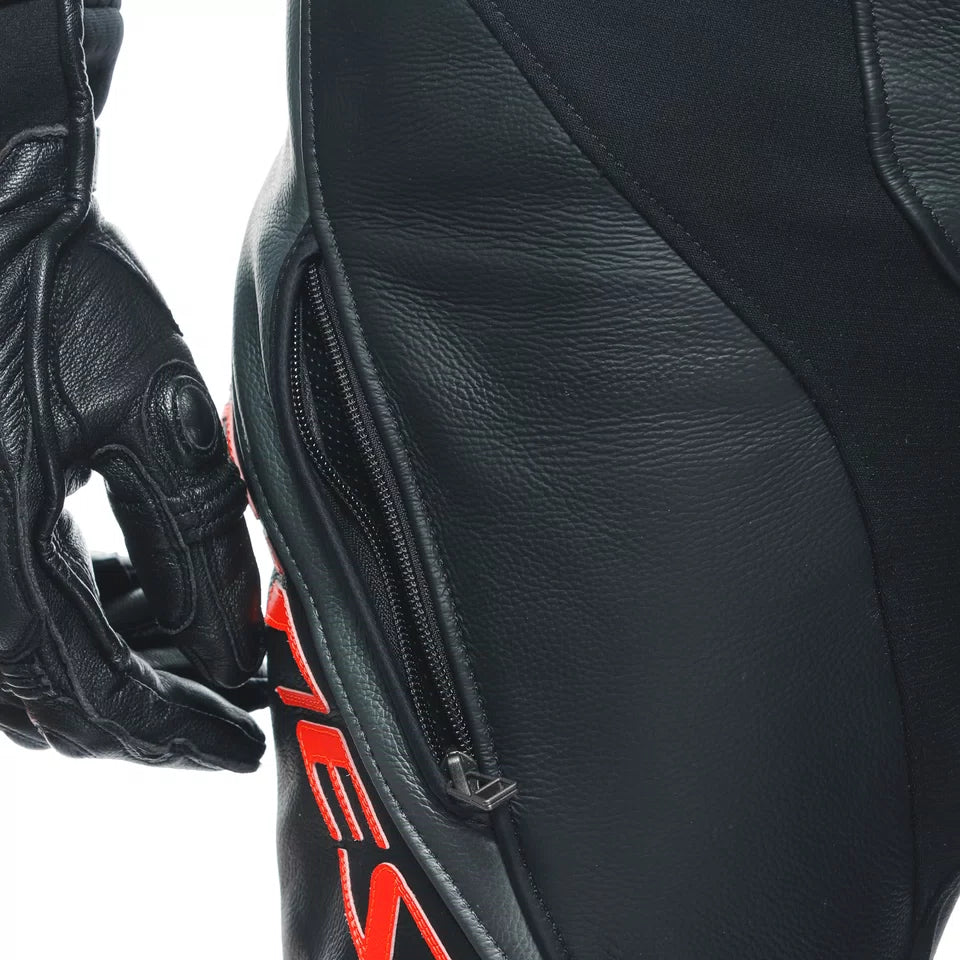 Men's One-Piece Leather Motorcycle Track Suit – Black & Fluo Yellow Racing Suit