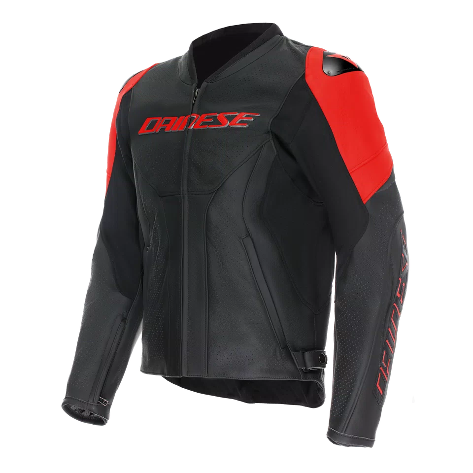 Dainese Super Speed 4 Perforated Leather Motorcycle Jacket – Black & Fluo Red