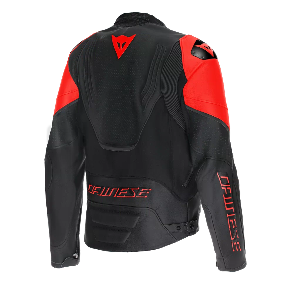 Dainese Super Speed 4 Perforated Leather Motorcycle Jacket – Black & Fluo Red