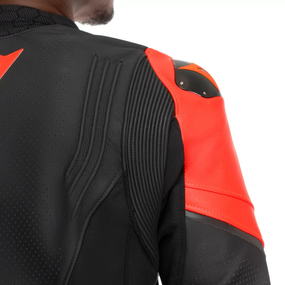 Dainese Super Speed 4 Perforated Leather Motorcycle Jacket – Black & Fluo Red