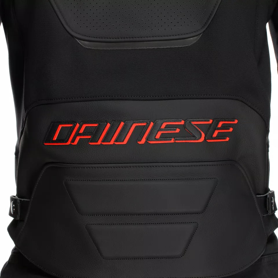 Dainese Super Speed 4 Perforated Leather Motorcycle Jacket – Black & Fluo Red