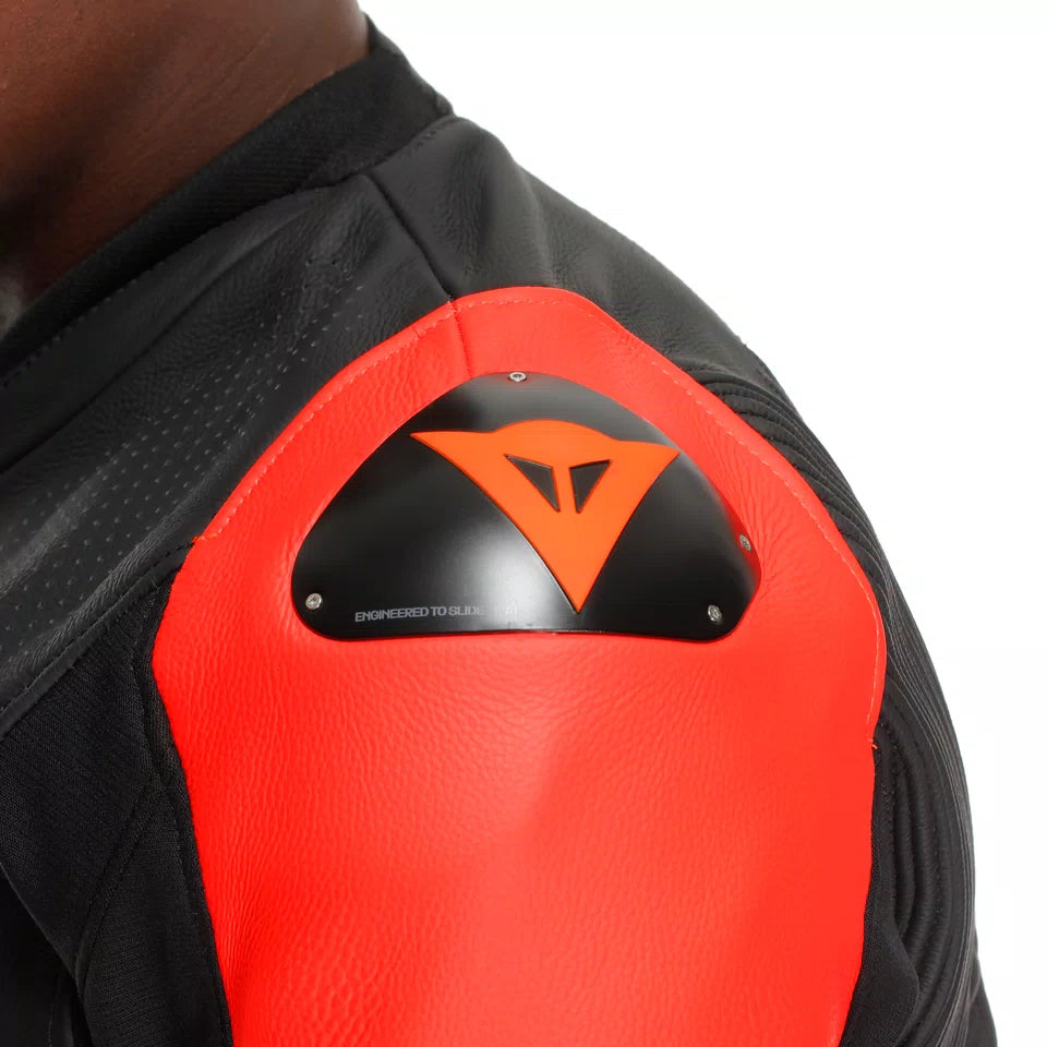 Dainese Super Speed 4 Perforated Leather Motorcycle Jacket – Black & Fluo Red