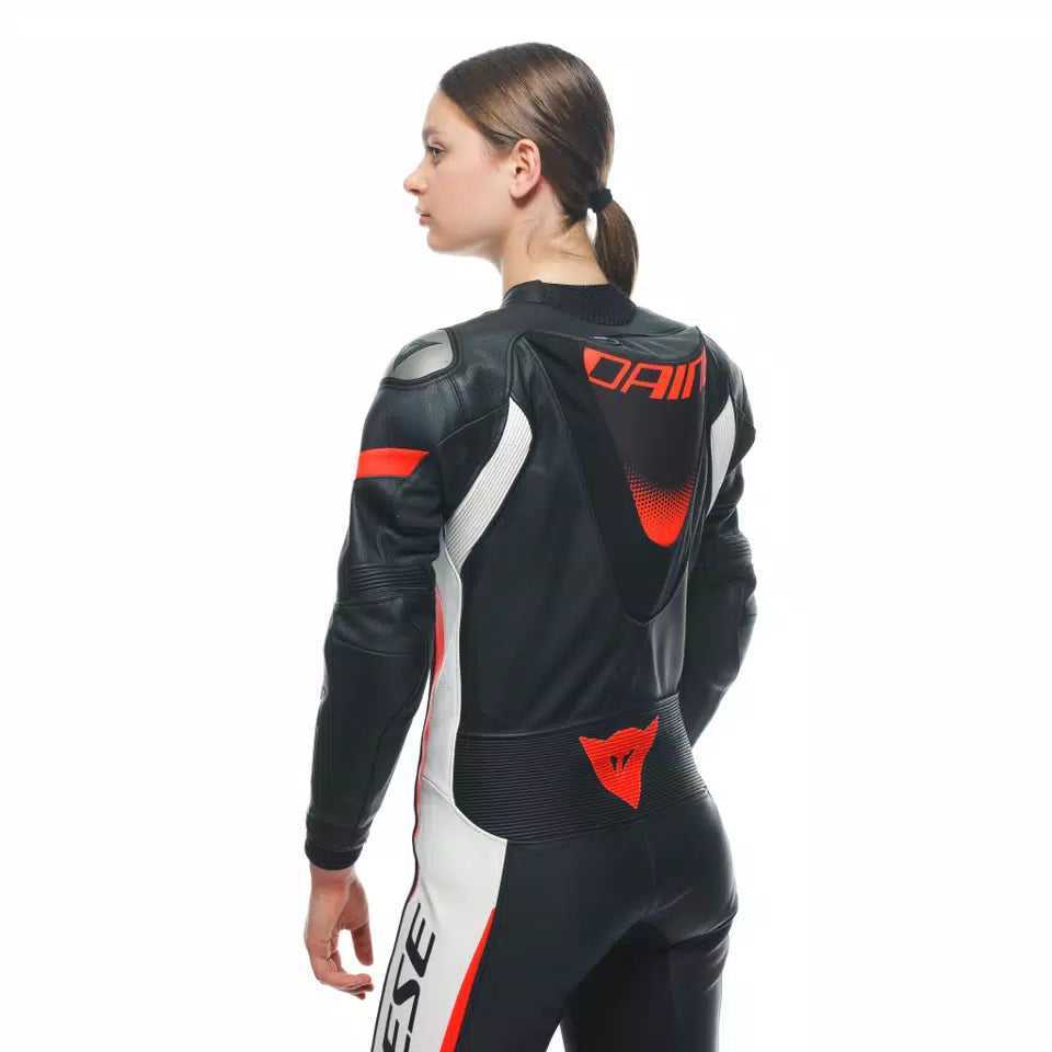 Dainese Grobnik Women's 1-Piece Perforated Leather Suit – Black / White / Fluo Red