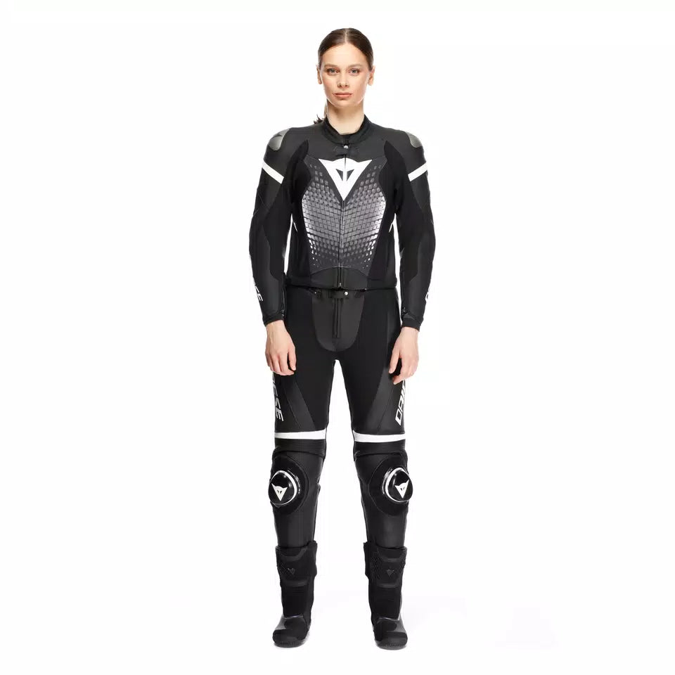 Dainese Mirage Women's 2-Piece Leather Motorcycle Suit – Black / White