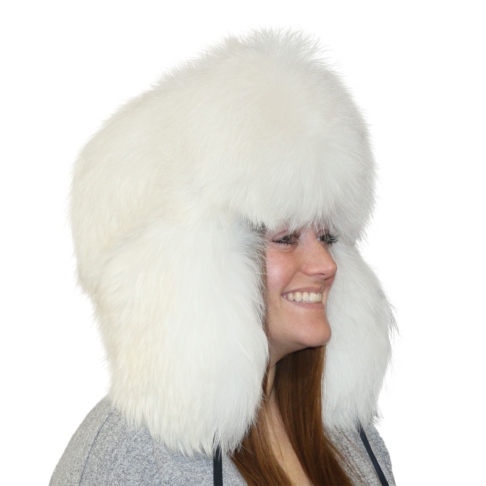 White Finn Raccoon Fur Russian Trooper Style Hat