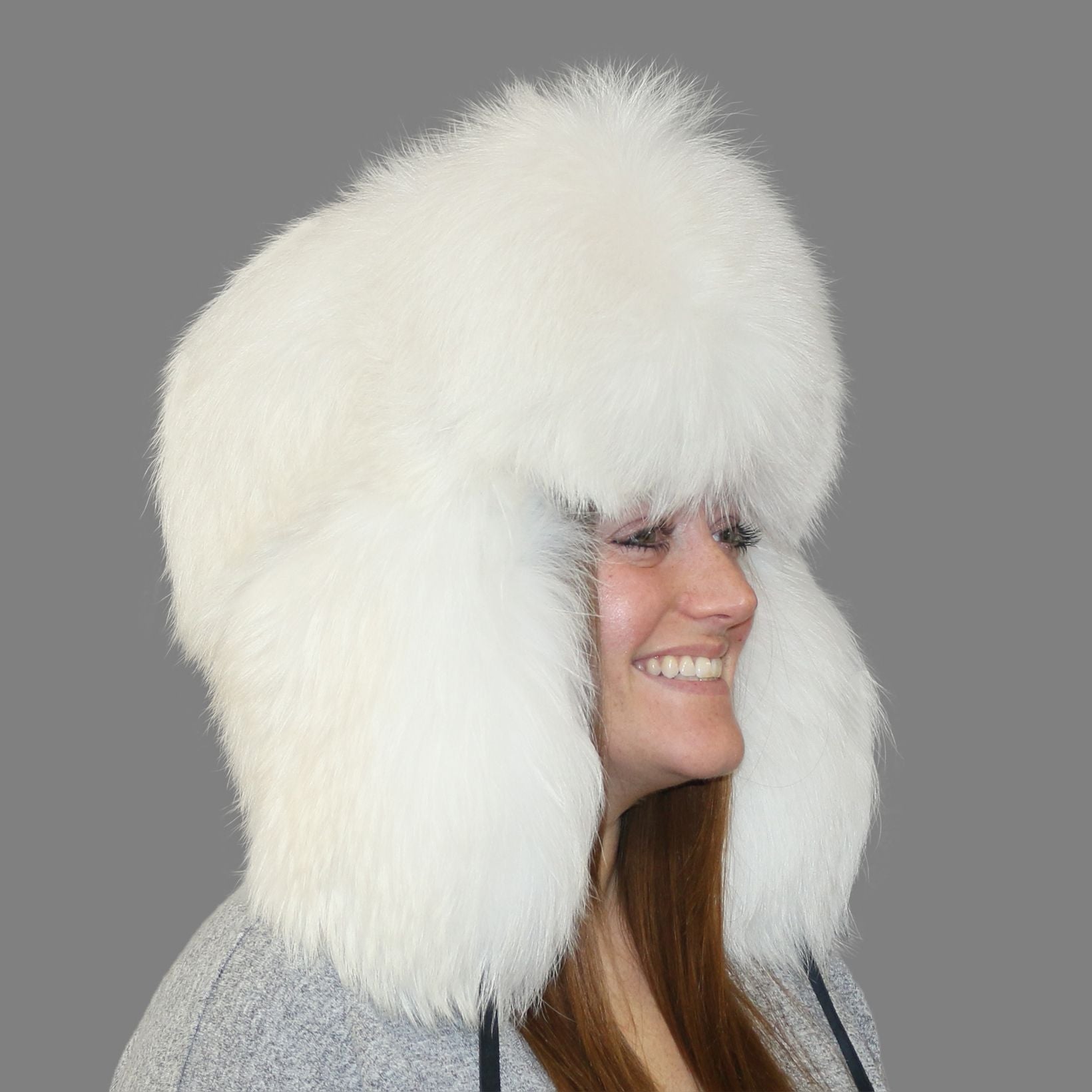 White Finn Raccoon Fur Russian Trooper Style Hat