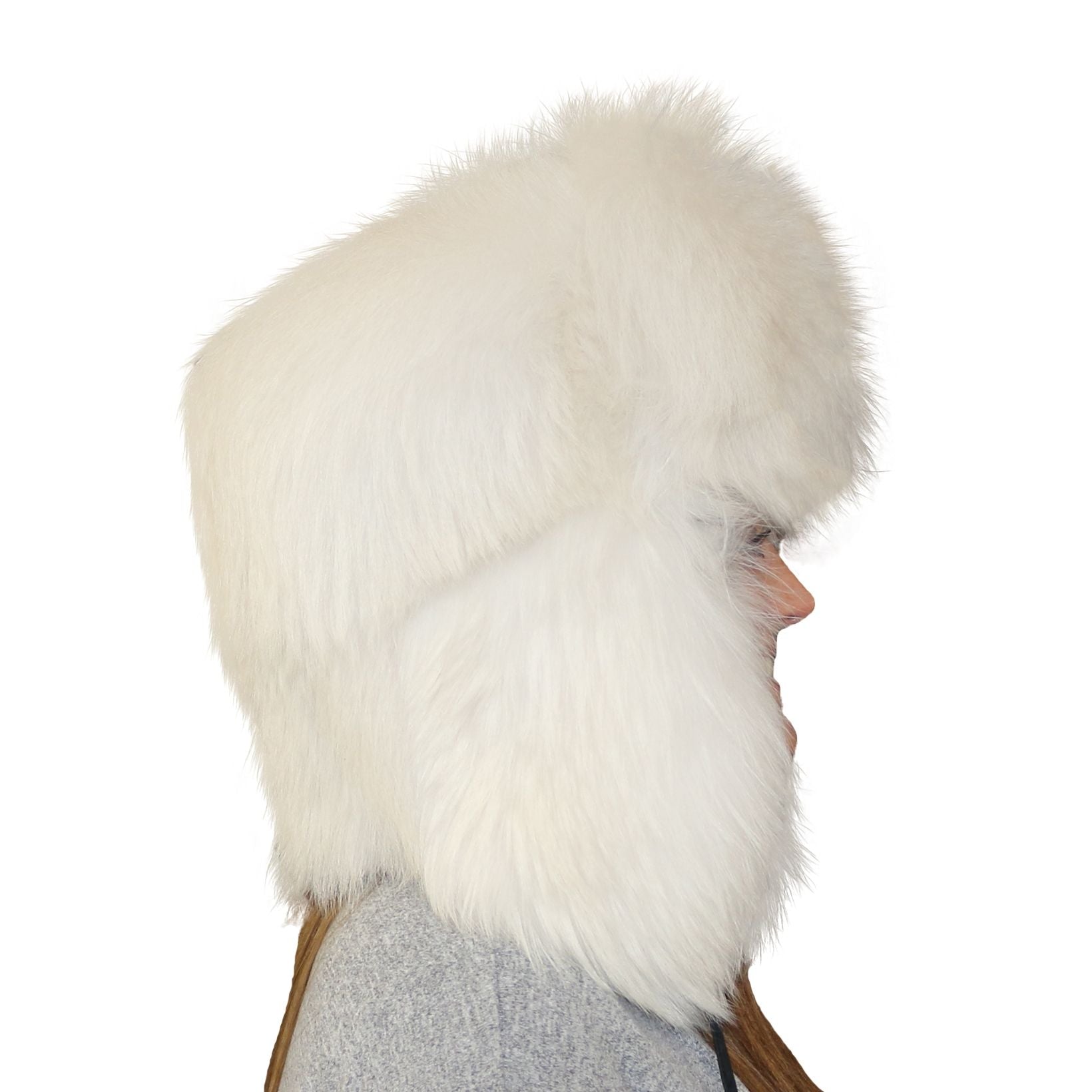 White Finn Raccoon Fur Russian Trooper Style Hat