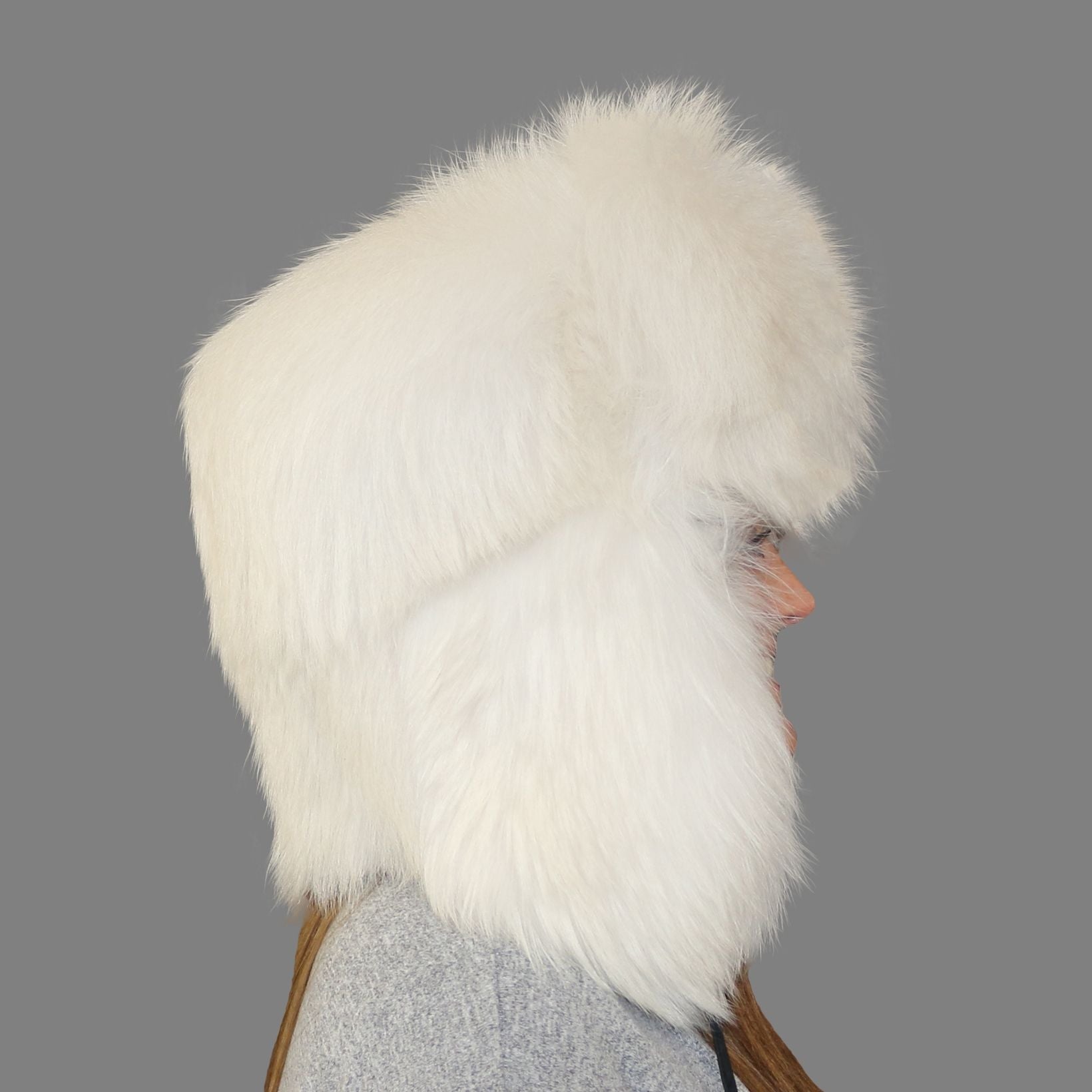 White Finn Raccoon Fur Russian Trooper Style Hat